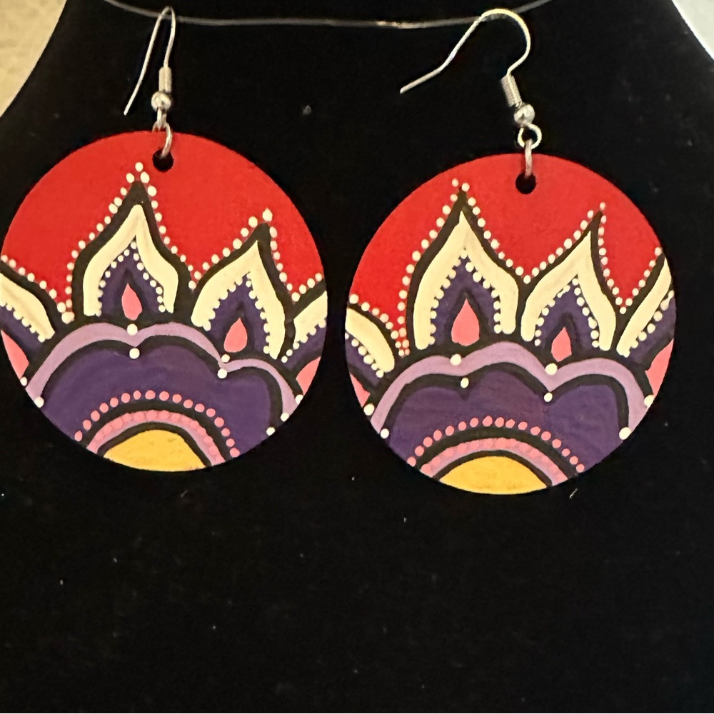 Bohemian Red and Purple Mandala Earrings